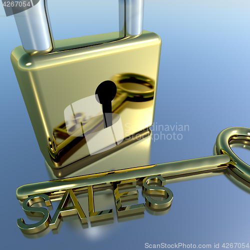 Image of Padlock With Sales Key Showing Selling Marketing And Commerce