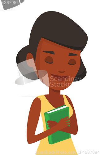 Image of Student hugging her book vector illustration.