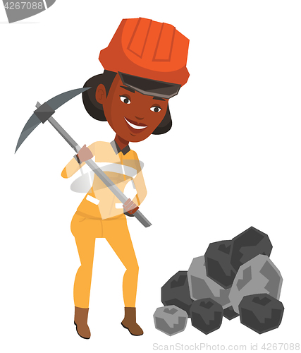 Image of Miner working with pickaxe vector illustration.