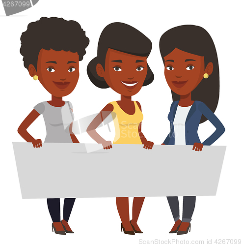Image of Group of young women holding blank board.