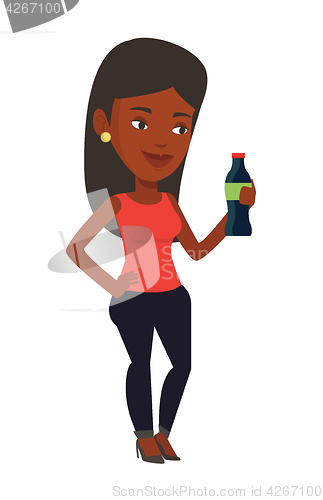 Image of Young woman drinking soda vector illustration.