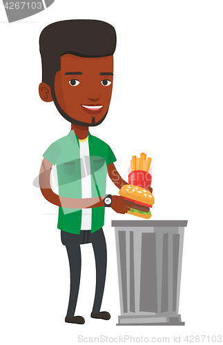 Image of Man throwing junk food vector illustration.