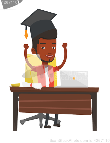 Image of Graduate using laptop for education.