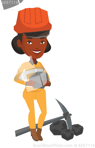 Image of Miner holding coal in hands vector illustration.