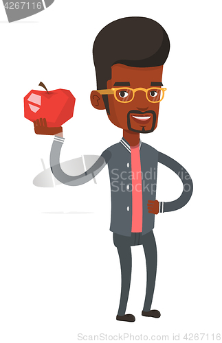 Image of Young man holding apple vector illustration.