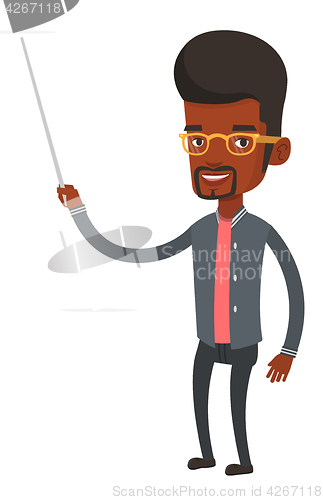 Image of Teacher or student standing with pointer.