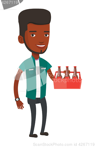 Image of Man with pack of beer vector illustration.