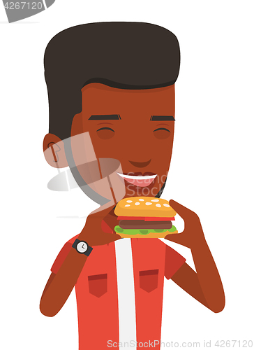 Image of Man eating hamburger vector illustration.