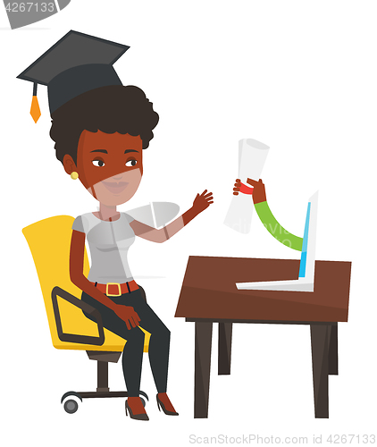 Image of Graduate getting diploma from the computer.