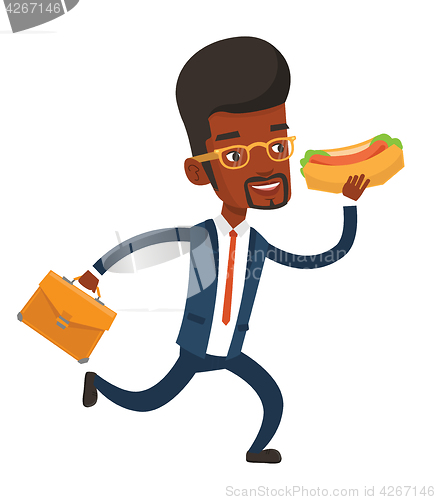 Image of Businessman eating hot dog vector illustration.