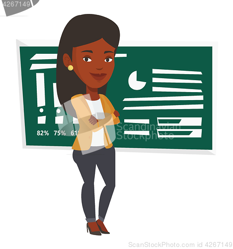 Image of Teacher or student standing in front of chalkboard