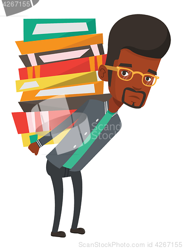 Image of Student with pile of books vector illustration.