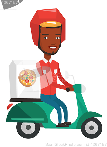 Image of Courier delivering pizza on scooter.