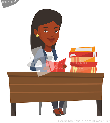 Image of Student reading book vector illustration.
