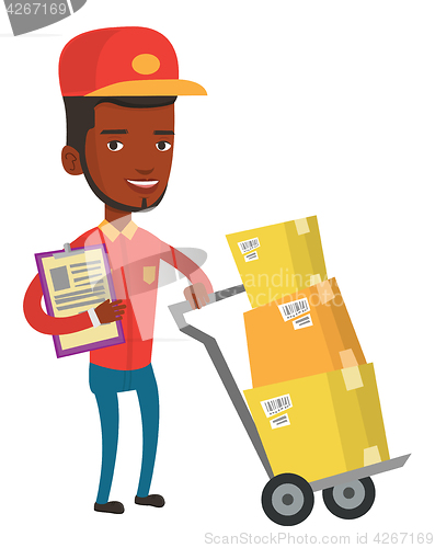 Image of Delivery courier with cardboard boxes.