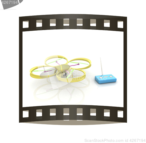 Image of Drone with remote controller. The film strip