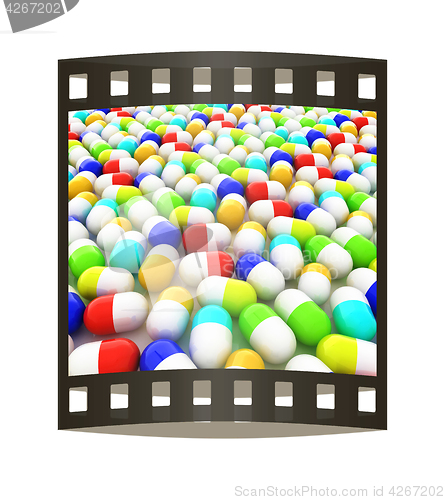 Image of Tablets background. 3D illustration. The film strip