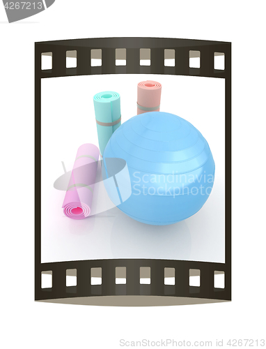 Image of karemat and fitness ball. 3D illustration. The film strip