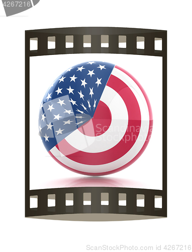 Image of sphere instead letter O textured by USA flag. 3d render. The fil