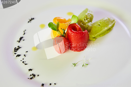 Image of Steamed mixed vegetables. Close up. Shallow dof.