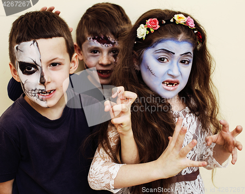 Image of zombie apocalypse kids concept. Birthday party celebration facep