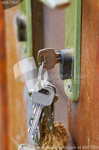 Image of Open garden gate with key