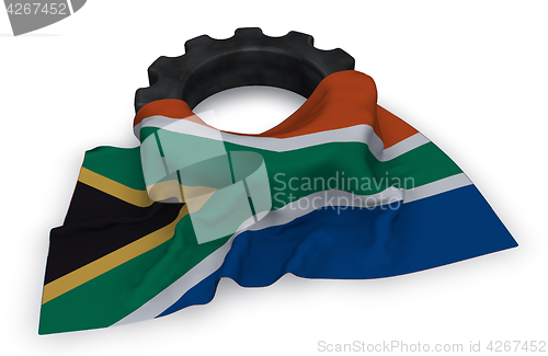 Image of gear wheel and flag of south africa - 3d rendering