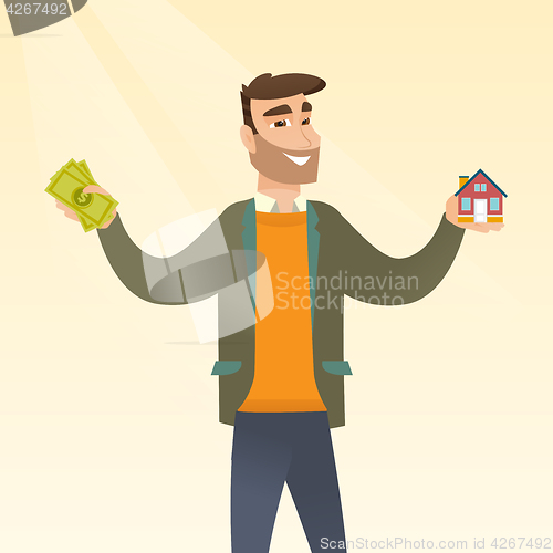 Image of Caucasian man buying house thanks to loan.