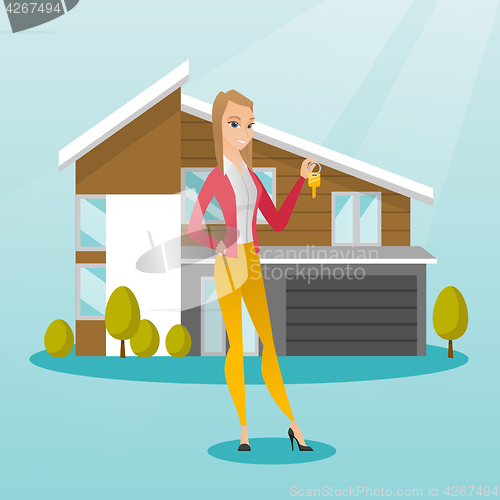 Image of Young caucasian homeowner with key.