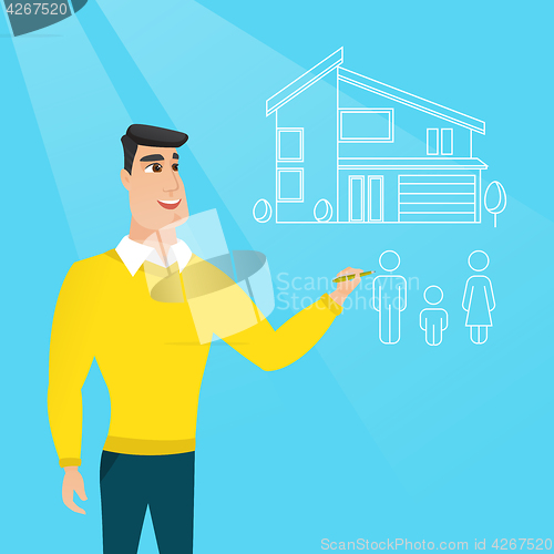 Image of Young man drawing his family house.