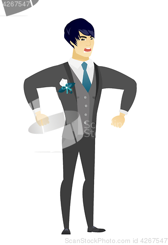 Image of Young asian angry groom screaming.