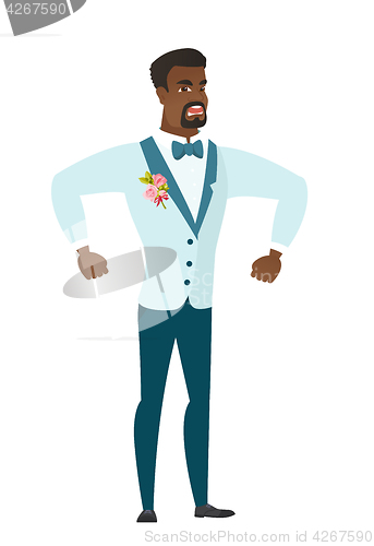 Image of Young african-american angry groom screaming.