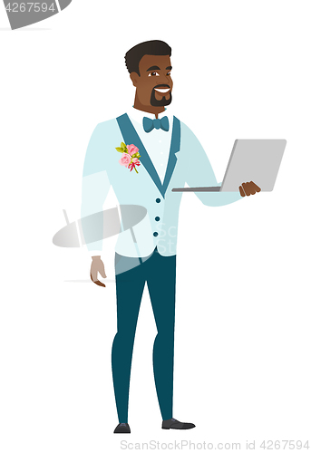 Image of Groom using laptop vector illustration.