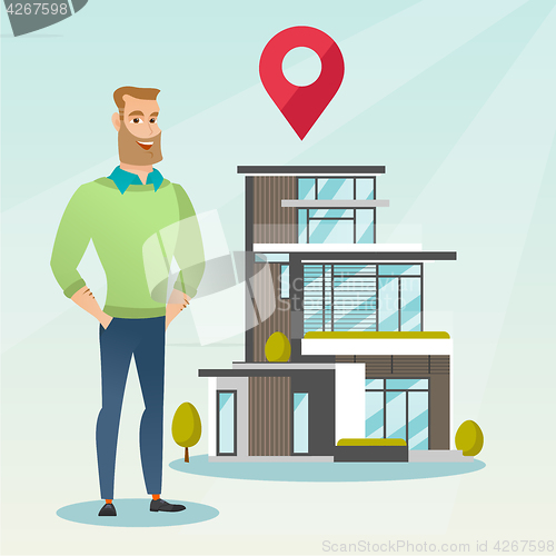 Image of Realtor on background of house with map pointer.