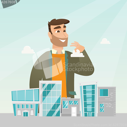 Image of Sales manager presenting city model.