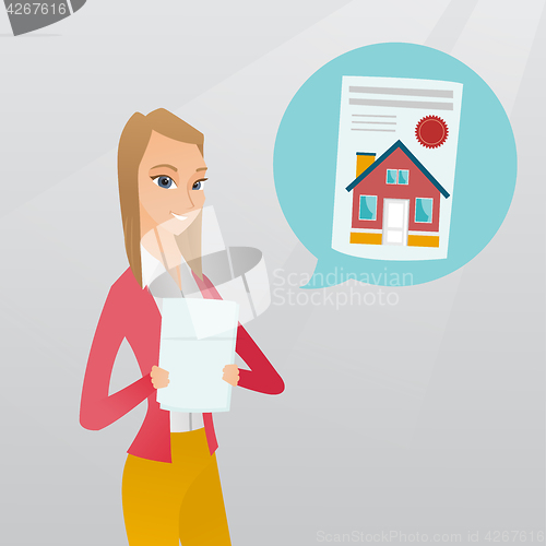 Image of Woman reading real estate advertisement.