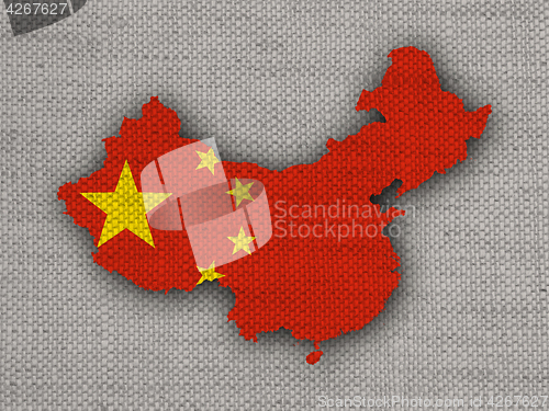 Image of Map and flag of China on old linen