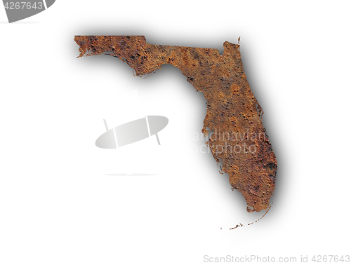 Image of Map of Florida on rusty metal