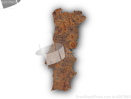 Image of Map of Portugal on rusty metal