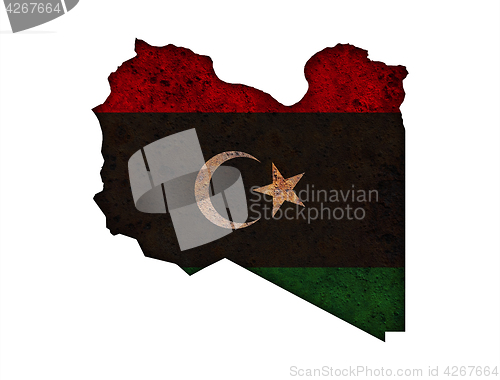 Image of Map and flag of Libya on rusty metal