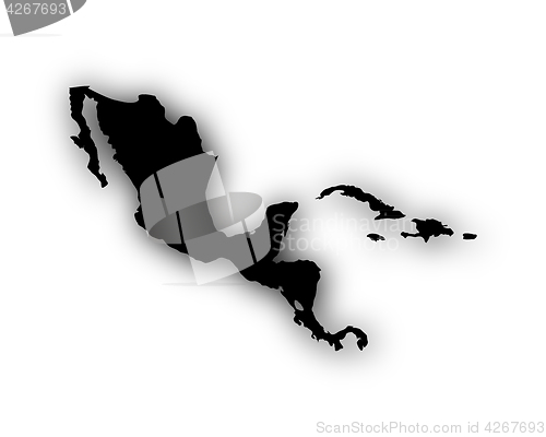 Image of Map of Central America and the Carrbean with shadow