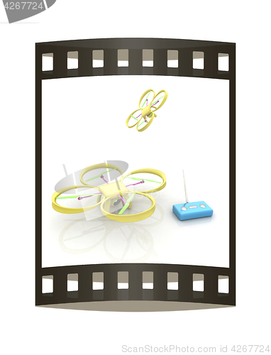 Image of Drone with remote controller. The film strip