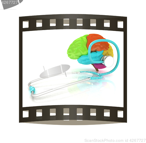 Image of stethoscope and brain. 3d illustration. The film strip