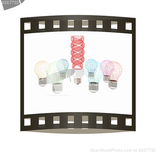 Image of energy-saving lamps. 3D illustration. The film strip