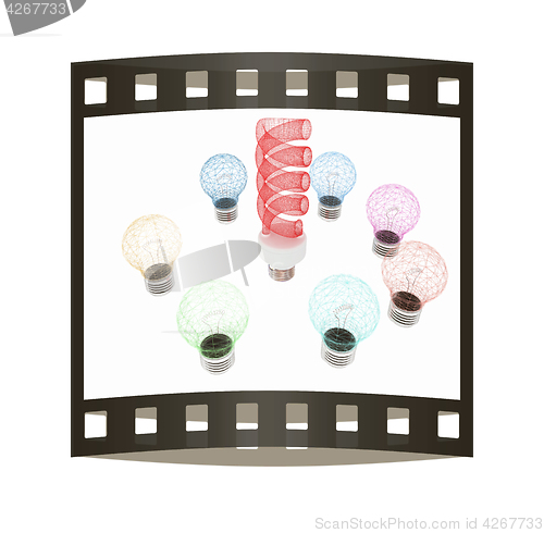 Image of energy-saving lamps. 3D illustration. The film strip