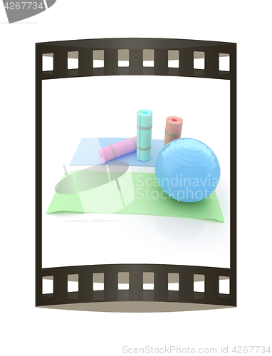 Image of karemat and fitness ball. 3D illustration. The film strip