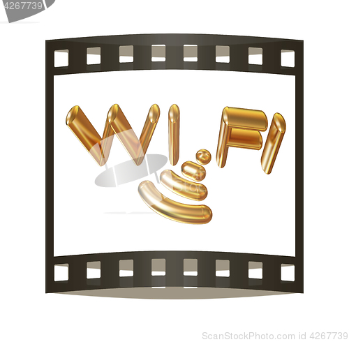 Image of Gold wifi icon for new year holidays. 3d illustration. The film 