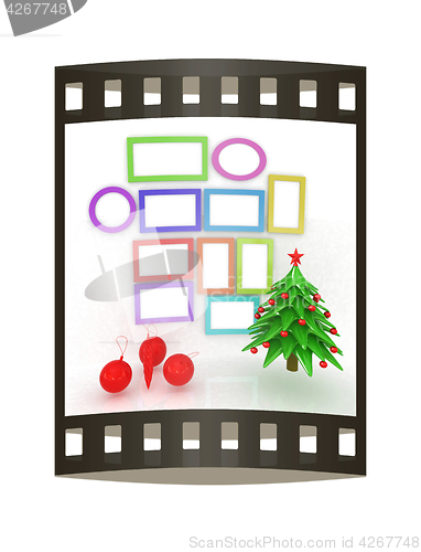 Image of Set of Christmas and New Year frames and Christmas tree. 3D rend