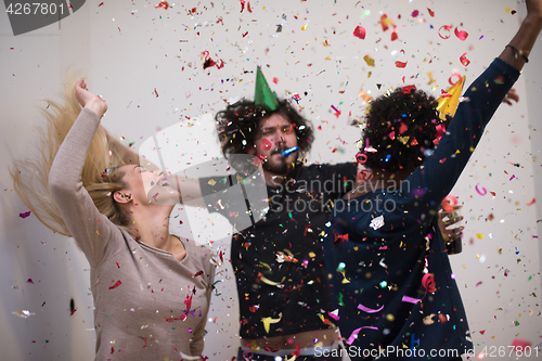 Image of confetti party multiethnic group of people