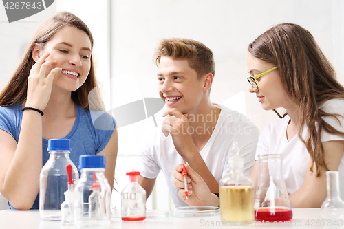 Image of Chemistry lesson. School lesson in chemistry lab.